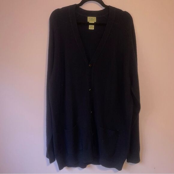 L.L. Bean XLT 100% Lambswool Knit Navy Sweater Cardigan - Picture 1 of 7